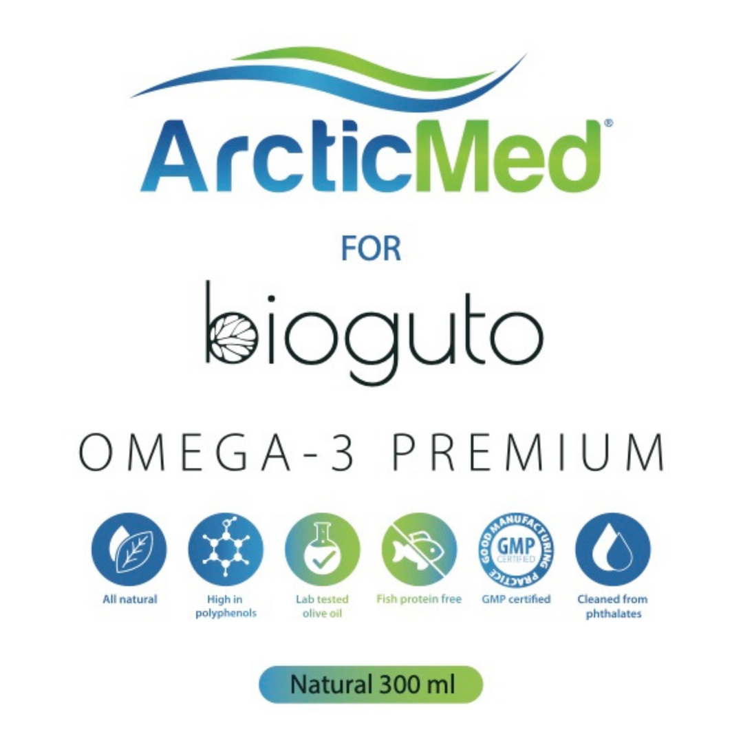 Bioguto Omega-3 Premium (ArcticMed) žuvų taukai NATURAL 300ml