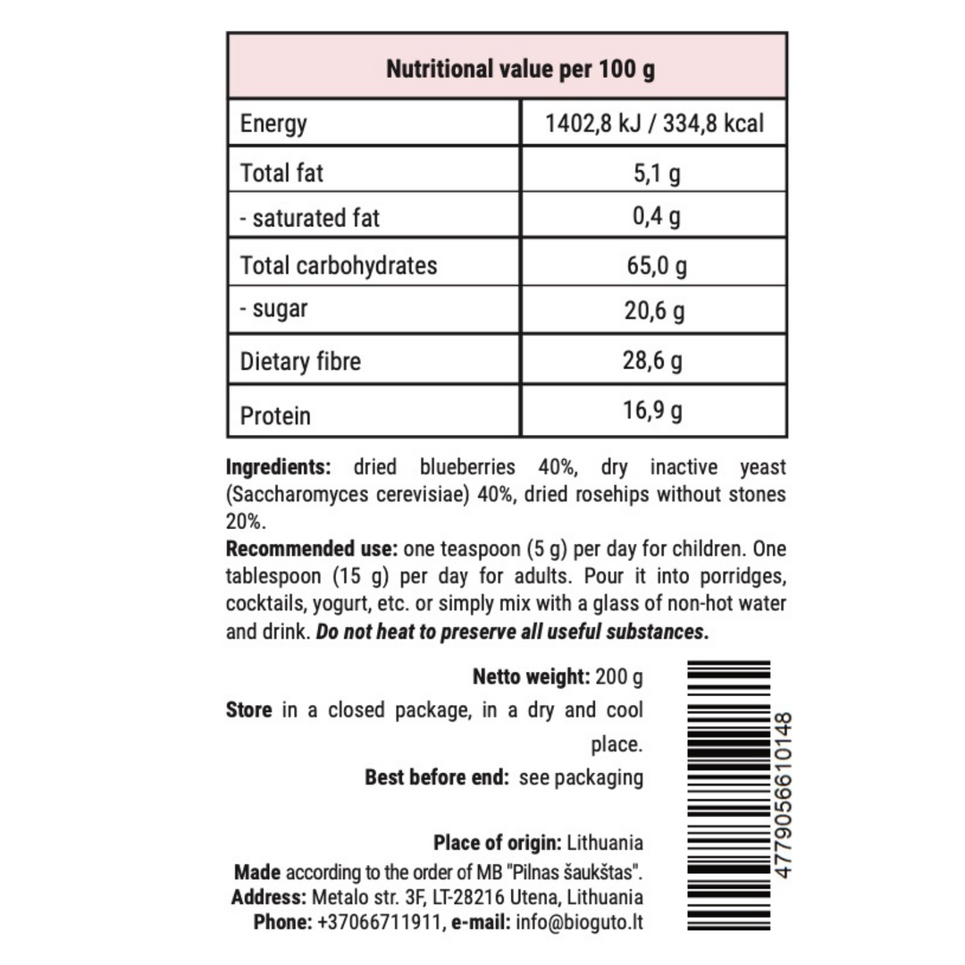 Immunity Friend (Mixture of dried blueberries, rose hips and nutritional yeast) 200g (set of two bottles)