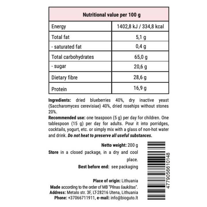 Immunity Friend (Mixture of dried blueberries, rose hips and nutritional yeast) 200g (set of two bottles)