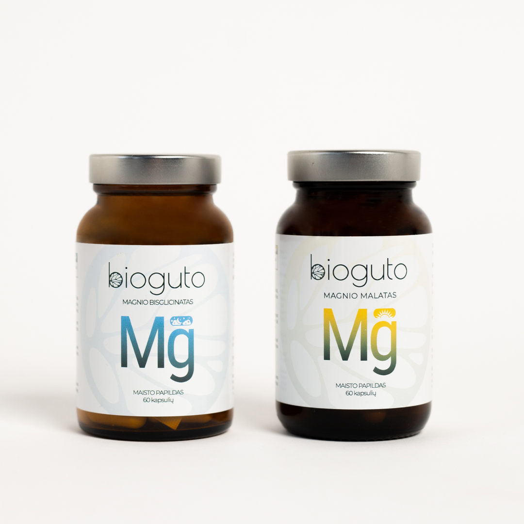 A set of Magnesium Malate (60 capsules) and Magnesium Bisglycinate (60 capsules). 