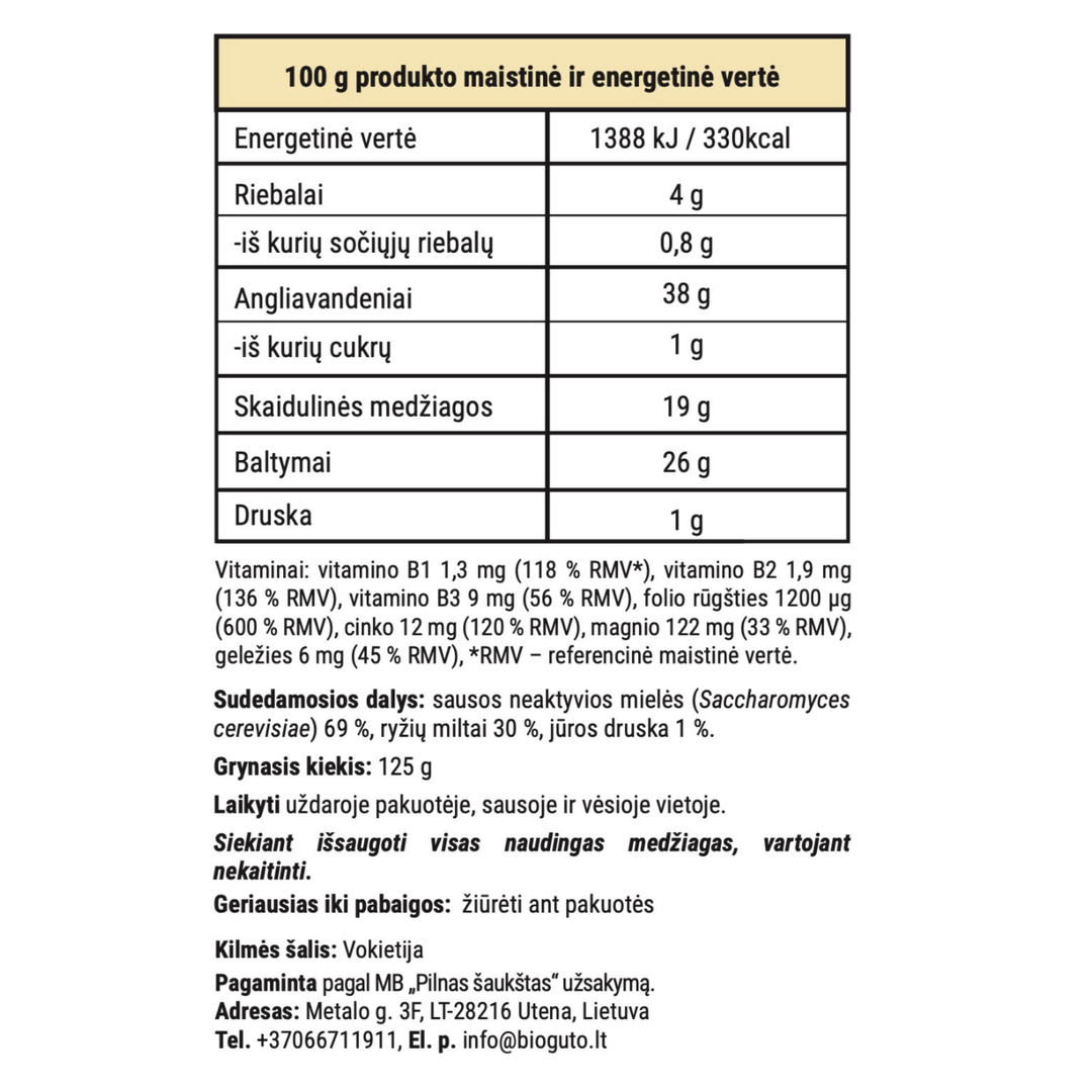 Bioguto maistinių mielių dribsniai NEUTRALO 125 g
