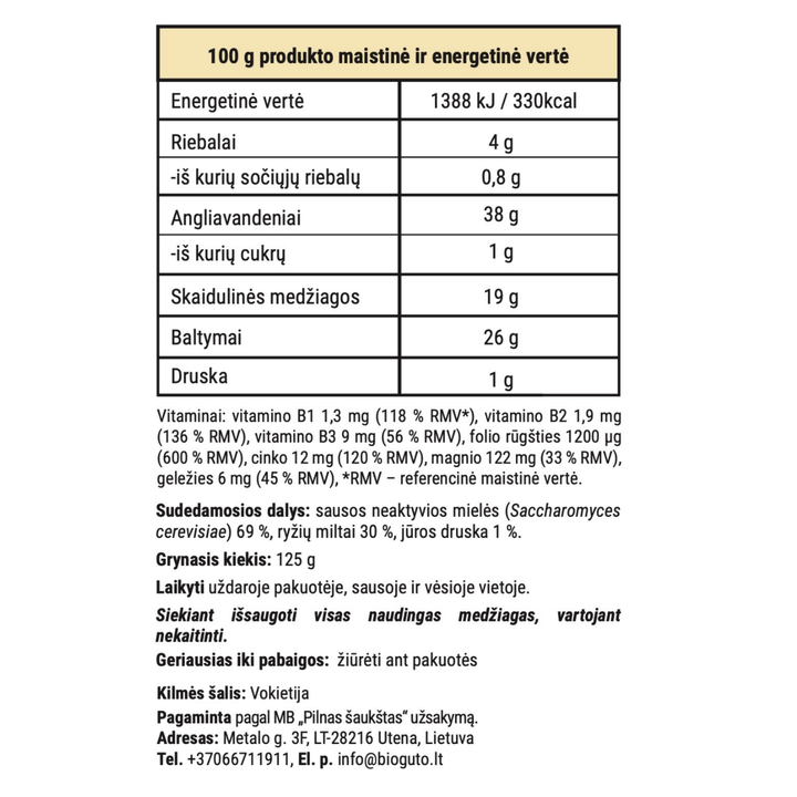 Bioguto maistinių mielių dribsniai NEUTRALO 125 g