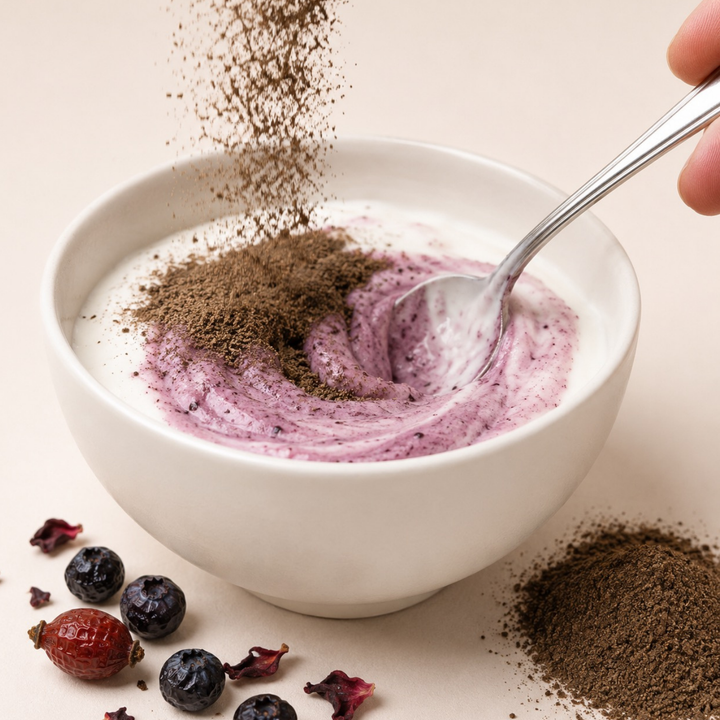 Bioguto IMUNITETO DRAUGAS – mėlynių, erškėtuogių ir maistinių mielių mišinys, 200 g